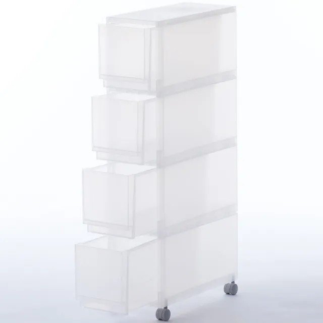MUJI PP附輪收納箱實際收納情境，抽屜內放置各式日用品展示收納容量；商品圖來源：momo 購物網
